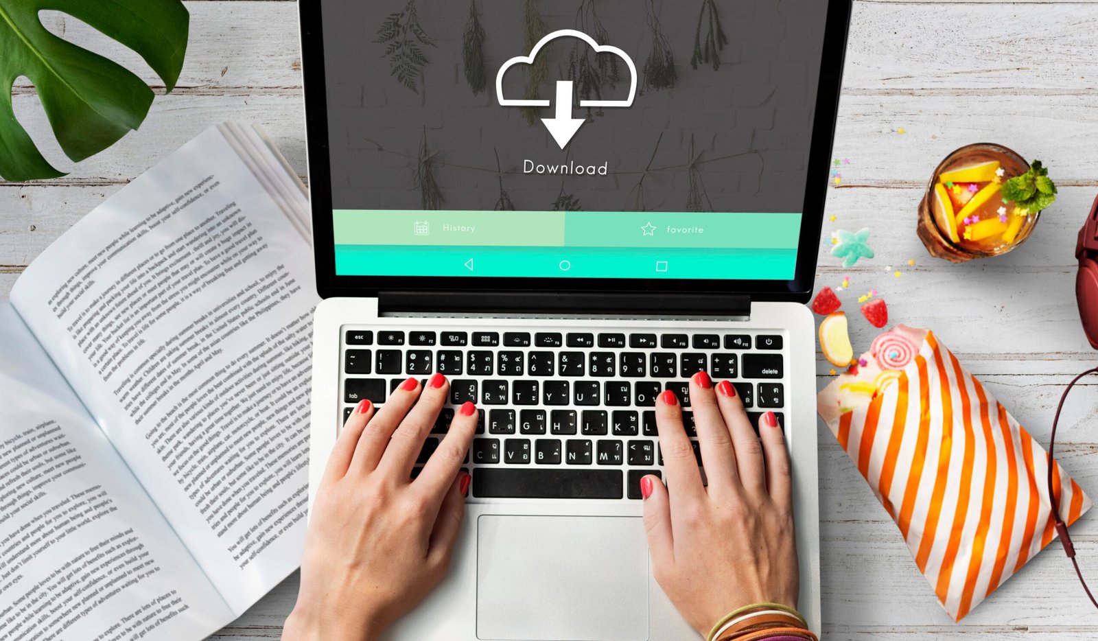 Downloading website on laptop graphic